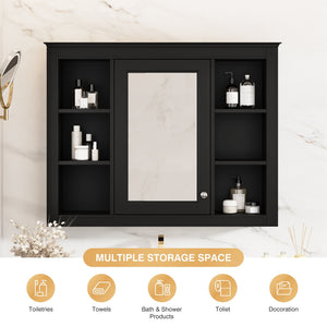 English Elm 35'' Modern Wall-Mounted Medicine Cabinet With Mirror, 6 Shelves & Towels Rod For Effortless Storage N710P236930B