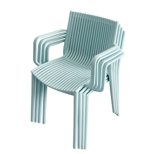 English Elm 4pcs Modern Stackable Plastic Armchair with Ergonomic Slatted Back, UV-Resistant PP, 300lb Capacity, No-Assembly Light Blue W3450P323324