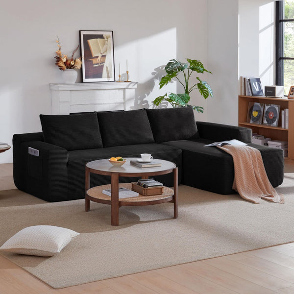 English Elm 104" Corduroy Modular Sectional Sofa with Chaise Side Pockets Ready for Living Rooms W3975S00048