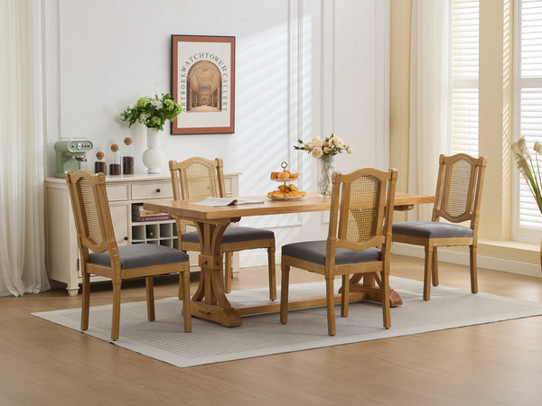 English Elm Full Solid wood rattan-back dining chair with breathable matte linen cushion, high-resilience foam comfort W1143P384365 W1143P384365