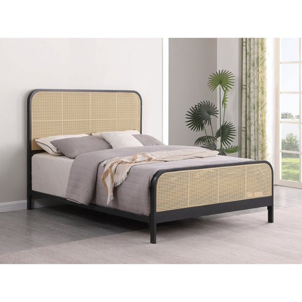 English Elm Randall Queen Bed Black Metal Frame Woven Cane Panels Bohemian Coastal Bedroom B062P447775