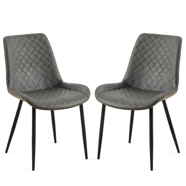 English Elm Dark Grey Leathaire Dining Chairs Set Of 2 - Stylish Mid-Century Modern Armless Metal Leg Chairs W1164P225826