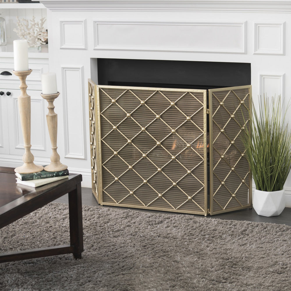English Elm Christopher Knight Home® - FIRE Prater Iron Fireplace Screen - Black Finish Decorative Hearth Guard, Embers Protection, No Assembly Needed 61128.00GLD