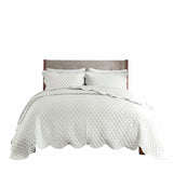 Madison Park Nala Casual 3 Piece Scalloped Edge Crinkle Microfiber Quilt Set MP13-8198 Ivory