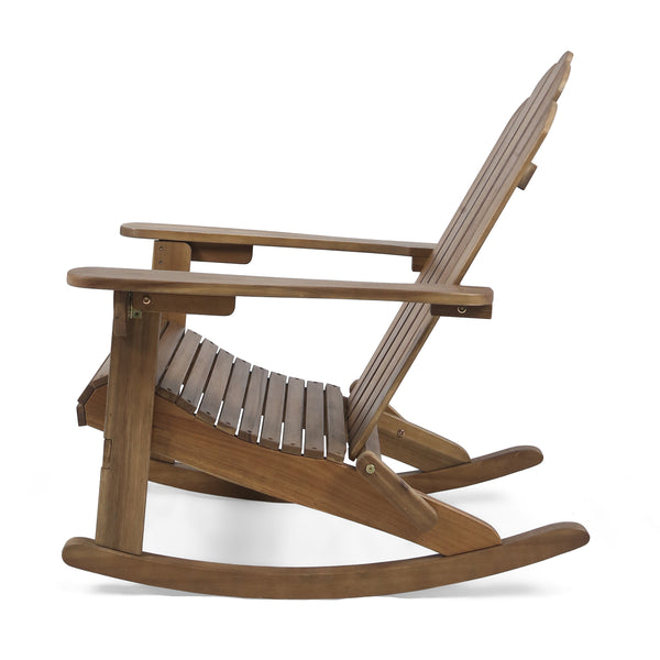 English Elm Christopher Knight Home® - HOLLYWOOD Acacia Wood Adirondack Rocking Chair with Long Rockers, Weather-Resistant, Cozy Cottage Vibe Dark Brown 38.75 L x 28 W x 9 H 62398.00DBRN