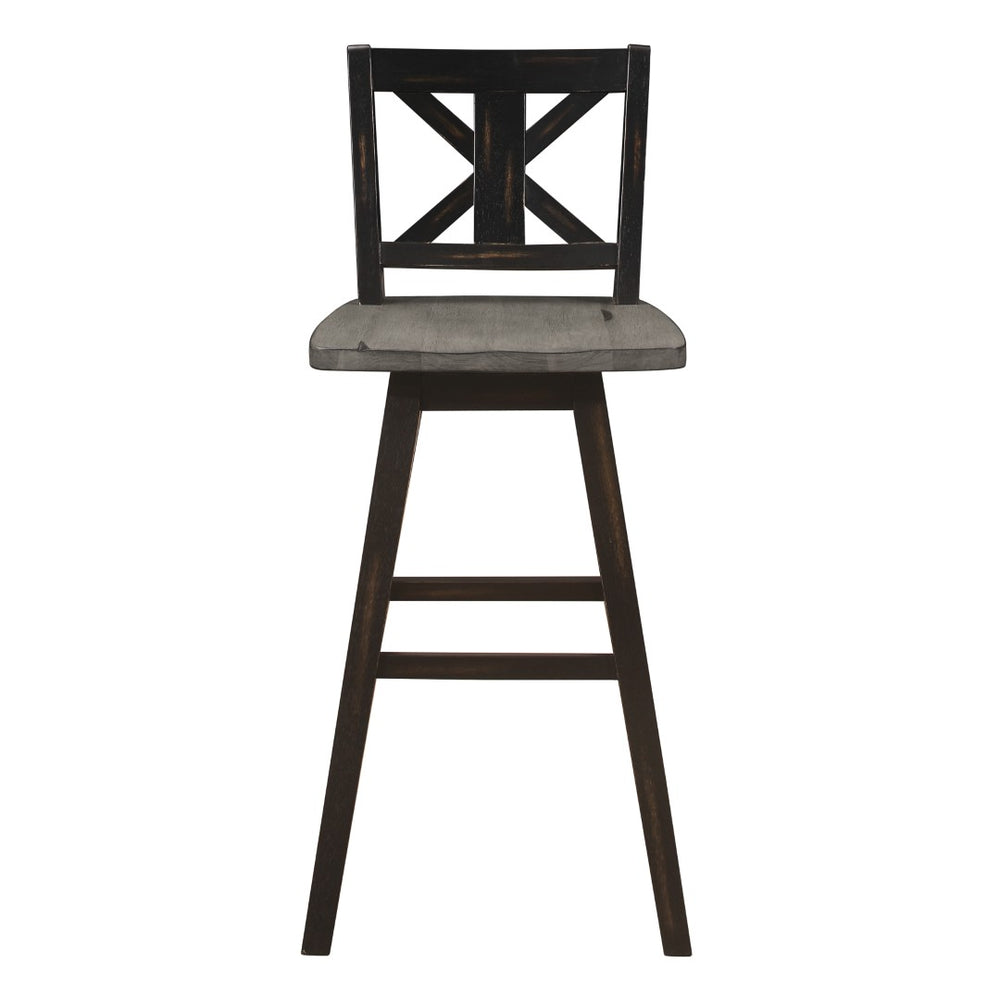 English Elm Pub Height Swivel Chairs Set Of 2 - Distressed Gray & Black X-Back Design For Rustic Charm & Comfort B011P194913-GIGA