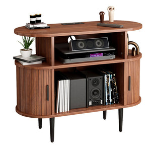 English Elm Large Mid Century Walnut Turntable Stand with Vinyl Storage and Built in Usb Charging W2641P442531