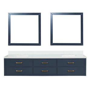 English Elm Blue Double Bath Vanity Set With White Quartz Top, 2 Mirrors & Soft-Close Doors For Elegant Storage B2731S01590