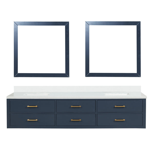English Elm Blue Double Bath Vanity Set With White Quartz Top, 2 Mirrors & Soft-Close Doors For Elegant Storage B2731S01590