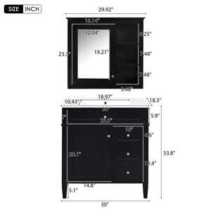 English Elm 30'' Bathroom Vanity Set With Mirror, Modern Freestanding Storage Cabinet & Integrated Sink Design SW000127AAB-1