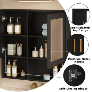 English Elm 2-in-1 Matte Wall Mounted Medicine Cabinet Soft Close Mirror Storage for Bathroom Vanity Black N710P389456B