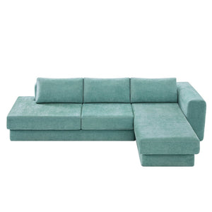 English Elm L-shaped Chenille Sectional Sofa with Deep Modular Seating and Layered Cushion Comfort Teal N763S000090F