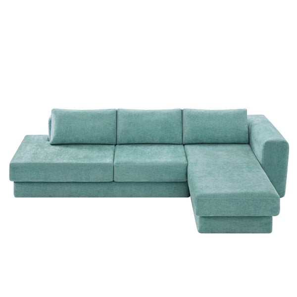 English Elm L-shaped Chenille Sectional Sofa with Deep Modular Seating and Layered Cushion Comfort Teal N763S000090F