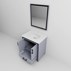 English Elm Dark Grey Bath Vanity Set With Cultured Marble Top, Soft-Close Storage & Coordinating Mirror - 30" W B2731S00809