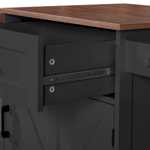 English Elm K&k Farmhouse Rolling Kitchen Cart with Drop Leaf Drawer Open Rack Lockable Wheels Black N707P404539B