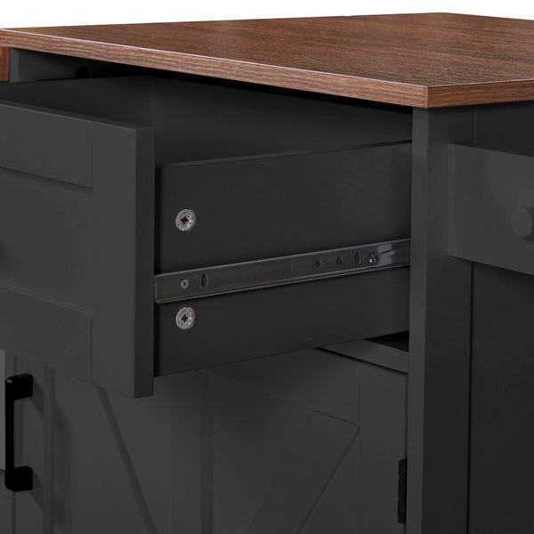 English Elm K&k Farmhouse Rolling Kitchen Cart with Drop Leaf Drawer Open Rack Lockable Wheels Black N707P404539B