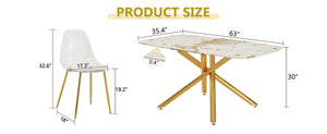 English Elm Table and Chairs Set Glam Marble Glass Top Gold Metal Base Seats Six Dining Room W1151S04616