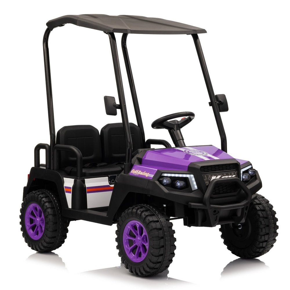 English Elm 24v Kids Electric Ride on Truck Four Seat All Wheel Drive Spring Suspension Sunshade Purple W1578P381255