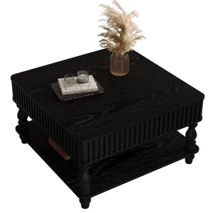 English Elm 31.5 Lift-Top Coffee Table with Hydraulic Raise, Fluted Wood Slats, Hidden Compartment & Shelf Black W1445P355643