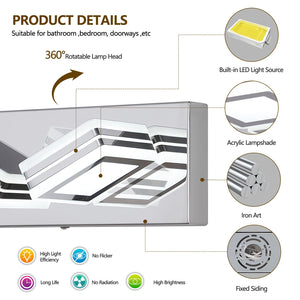 English Elm Modern Dimmable 3-Light LED Vanity Light Chrome Iron Acrylic Over Mirror Bath Wall Sconce LED W2312P374878