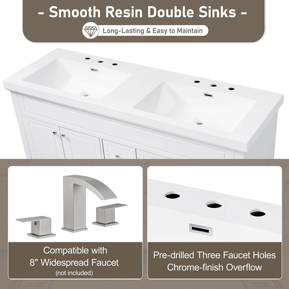 English Elm Christopher Knight Home® - 60" Resin Basin Vanity Top with Undermount Rectangular Double Sinks, 8" Faucet Holes, Bright White Durable Finish and Chrome Overflow (Vanity Top Only) N759P351761K