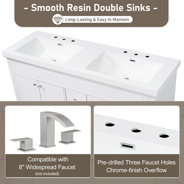 English Elm [video] 60 Inch Freestanding Bathroom Vanity Dual Resin Sinks Soft Close White Cabinet N759S351759K
