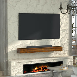 English Elm Fireplace Mantel - 74" Handcrafted Solid Pine Floating Shelf, Dark Chocolate Finish For Stylish Display T3210P391500