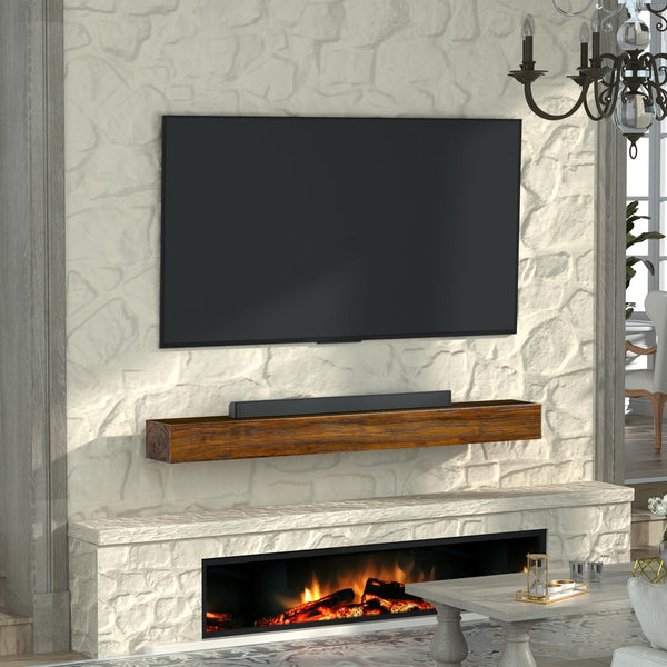 English Elm Fireplace Mantel - 74" Handcrafted Solid Pine Floating Shelf, Dark Chocolate Finish For Stylish Display T3210P391500