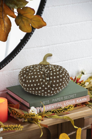 English Elm Set Of 2 Cozy Brown Fabric Pumpkins With White Dot Pattern - Perfect Autumn Decor For Thanksgiving & Fall W2078P375713-GIGA