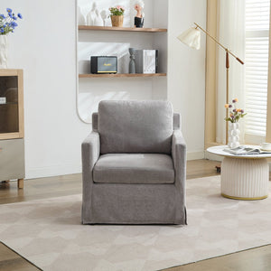 English Elm 29.92'' Swivel Accent Chair — Gray Chenille 360° Skirted Armchair with Removable Back Cushion, Solid Wood Frame, 300 lb Capacity W1852P202089