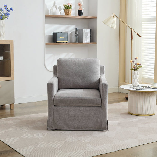English Elm 29.92'' Swivel Accent Chair — Gray Chenille 360° Skirted Armchair with Removable Back Cushion, Solid Wood Frame, 300 lb Capacity W1852P202089