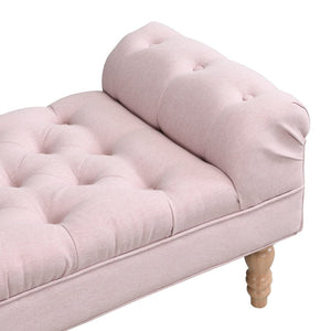 English Elm Button-tufted Upholstered Bench with Oak Legs Diamond Stitching for Bedroom or Entryway Pink N761P304406H