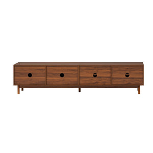 English Elm 87- Inch Rattan Media Console with Rubberwood Legs Four Cabinets Living Room N710P407809P