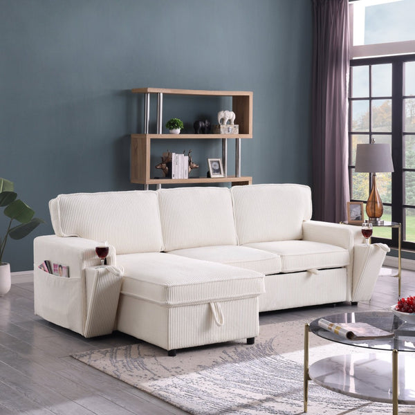 English Elm Upholstery Sleeper Sectional Sofa With Chic Storage, Plush Comfort, And Modern L-Shaped Design W1099S00169-GIGA