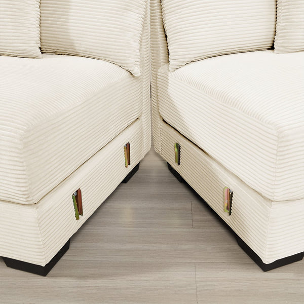 English Elm 130" Oversized Cloud Modular Sectional Couch Cream — Premium Corduroy, Deep Seating, Ergonomic Backrest, Modular Flexibility, Durable Wood Frame W714S01287