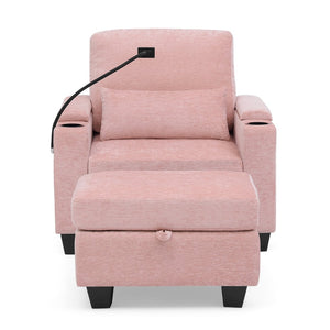 English Elm Single Chenille Manual Recliner with Usb Port Hidden Storage Ottoman and Cup Holders Pink W487P423652
