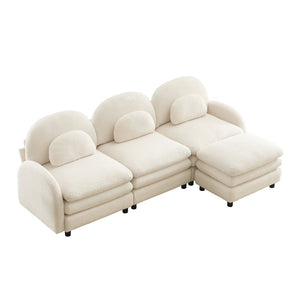 English Elm Teddy Fleece Modular Cloud Sofa Plush Curved Sectional with Ottoman for Living Room Beige White W5656S00082