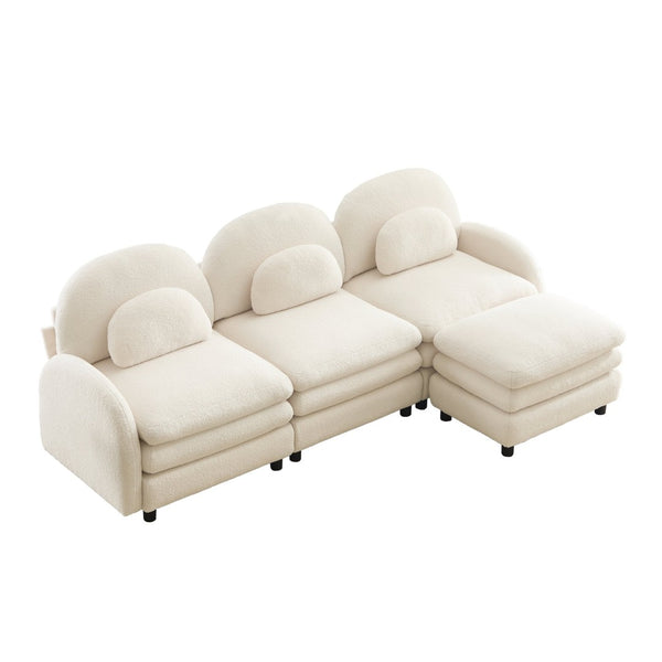 English Elm Teddy Fleece Modular Cloud Sofa Plush Curved Sectional with Ottoman for Living Room Beige White W5656S00082