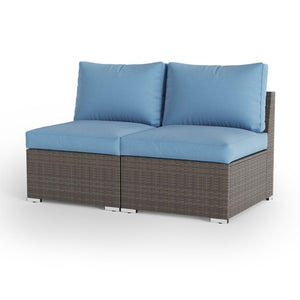 English Elm 2 Piece Outdoor Patio Armless Sofa Pe Rattan Water Resistance - Blue