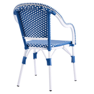 English Elm Outdoor Woven Rattan Bistro Armchairs Set of 2 Aluminum Frame Patio Cafe Seating Blue,White N768P386559W