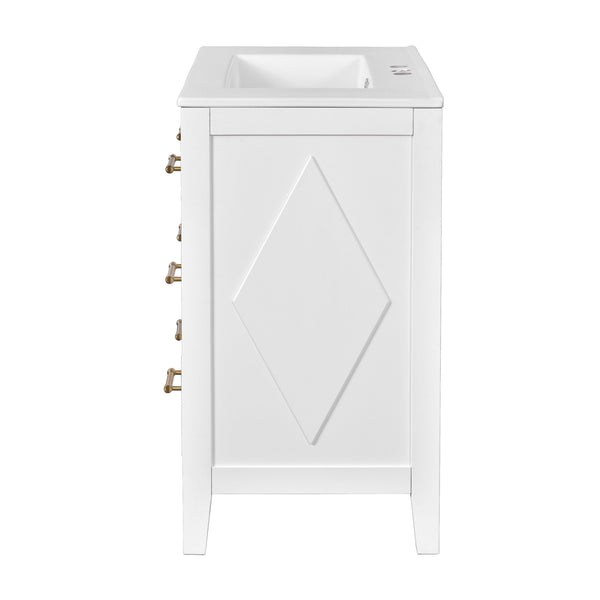 English Elm 30'' Bathroom Vanity with Ceramic Sink, Solid Wood Frame Retro Style Vanity with 3 Drawers & Gold Handles White N710P246209K