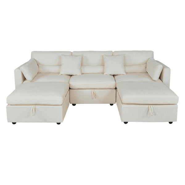 English Elm Yr2169bg-3p-2ot,lr,right,arm,2ot,md Chenille Fleece Modular Sectional Right Arm for Open Living Beige W308S00176