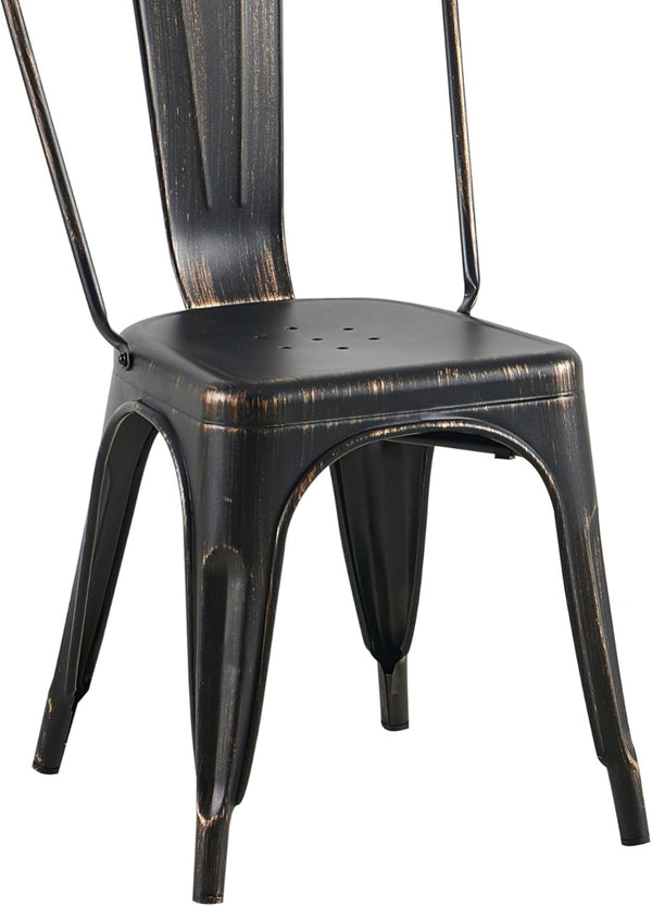 English Elm 2pc Industrial Metal Dining Chairs Stackable High Gloss Set for Kitchen or Modern Matt Black B011P238136
