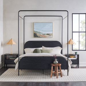 English Elm Walker Edison - Modern Metal and Wood Canopy Bedframe Queen – Black Steel Frame, Wood Headboard, No Box Spring Needed, Modern Design B185P169242