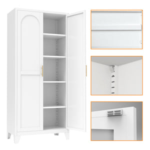 English Elm 71'' Steel 2-Door Locking Cabinet with Adjustable Shelves, Secure Metal Storage for Home Office White W3387P306305