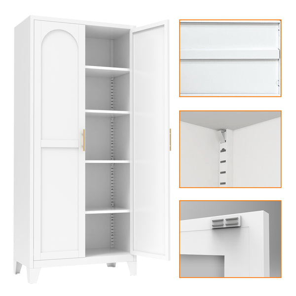 English Elm 71'' Steel 2-Door Locking Cabinet with Adjustable Shelves, Secure Metal Storage for Home Office White W3387P306305