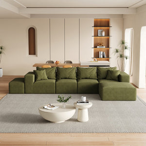 English Elm Modern Upholstered Sectional Sofa Set Modular 132" L-Shape Chenille Couch with 6 Pillows, No-Assembly Comfort and FlexibilityReadable? Green W834S00501