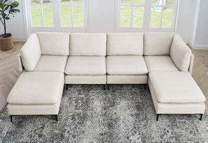 English Elm Linen Upholstered Modular Sectional Sofa with Tall Black Metal Legs for Open Living Almond B2748S00185