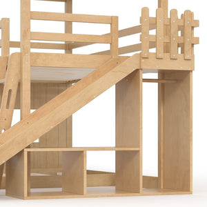 English Elm Twin Over Full Playhouse Bunk Bed with Slide Ladder Storage Shelves and Wardrobe W5305S00040