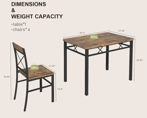 English Elm Dining Table Set for 4 Rustic MDF & Steel I-Frame | Compact Black+Brown Dining Set, Easy Clean, Cozy Comfort W2129P309909